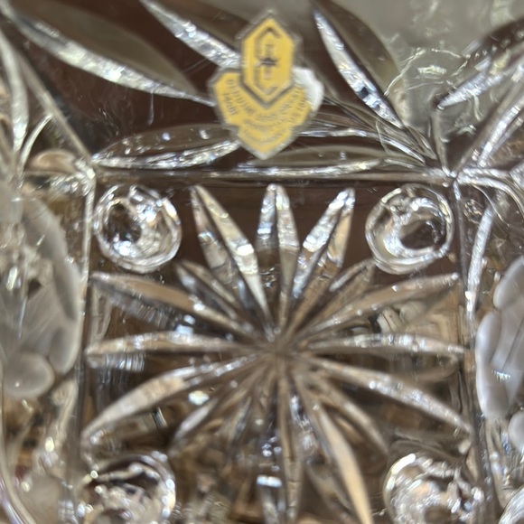 Vintage Lead Crystal Square Candy/Nut Dish with Floral Etched Design - Picture 5 of 6